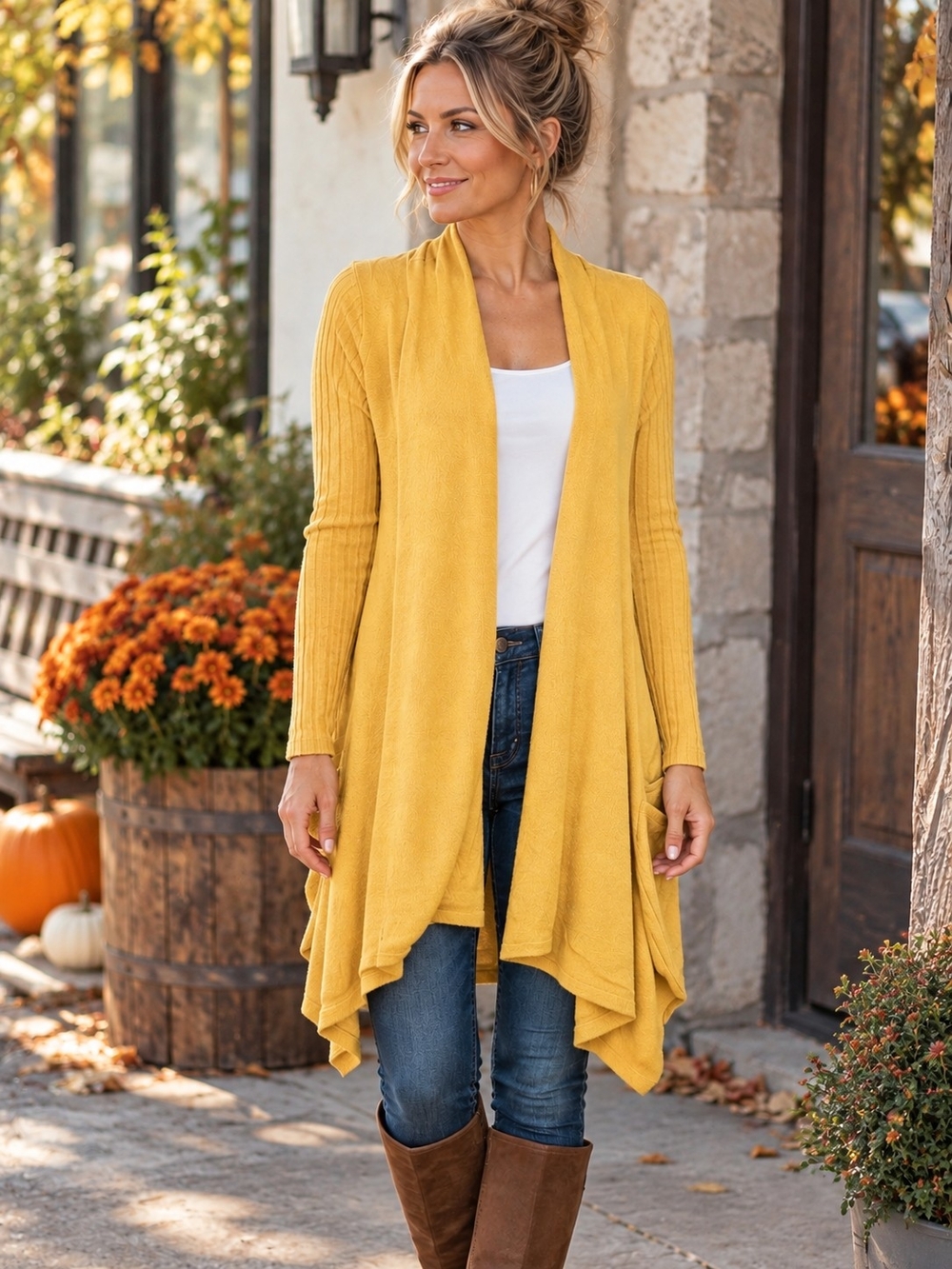Saturday Sunday Anthropologie XS Mustard Yellow Draped Long Cardigan Sweater